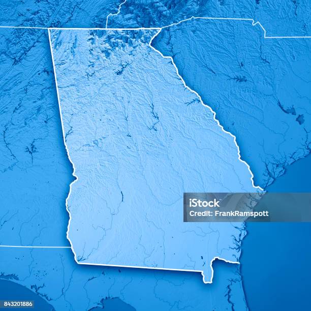 Georgia State Usa 3d Render Topographic Map Blue Border Stock Photo - Download Image Now