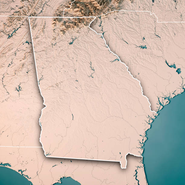 istock Georgia State USA 3D Render Topographic Map Neutral Border 843202446