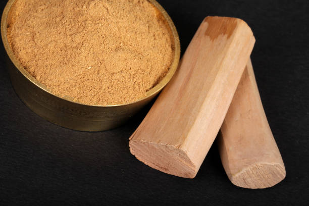 istock Chandan or sandalwood, sandalwood sticks, perfume, selective focus 843209272
