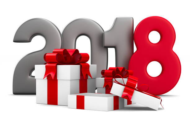 istock 2018 new year. White gift boxes. Isolated 3D illustration 843209696