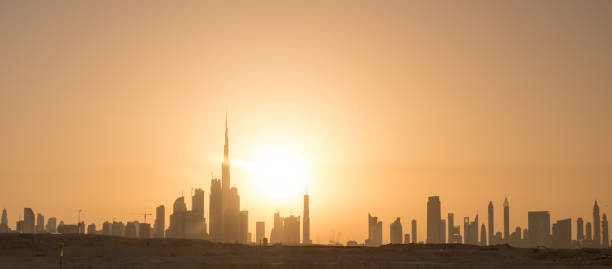 istock Panoramic view of Dubai downtown city at sunset 843211176