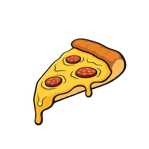 ilustraciones, imágenes clip art, dibujos animados e iconos de stock de dibujos animados con contorno de rebanada de pizza con queso y pepperoni - pizza