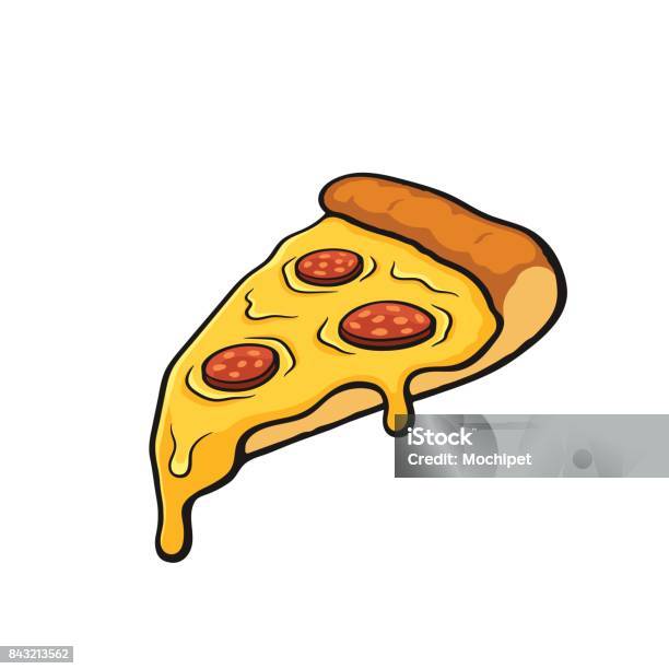 Vetores de Dos Desenhos Animados Com Contorno De Fatia De Pizza Com Queijo Derretido E Calabresa e mais imagens de Pizza