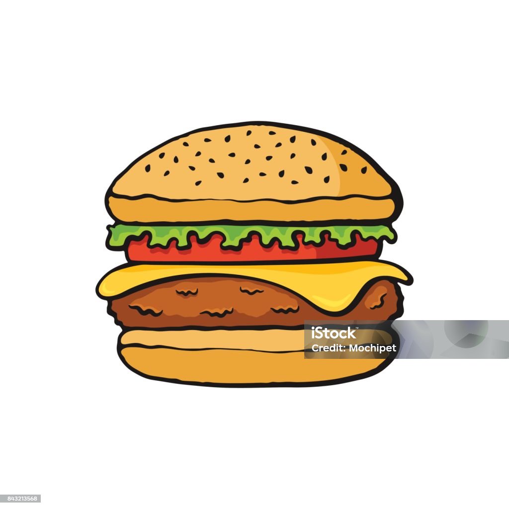 Phim Hoạt Hình Với Đường Viền Hamburger Với Phô Mai Cà Chua Và ...