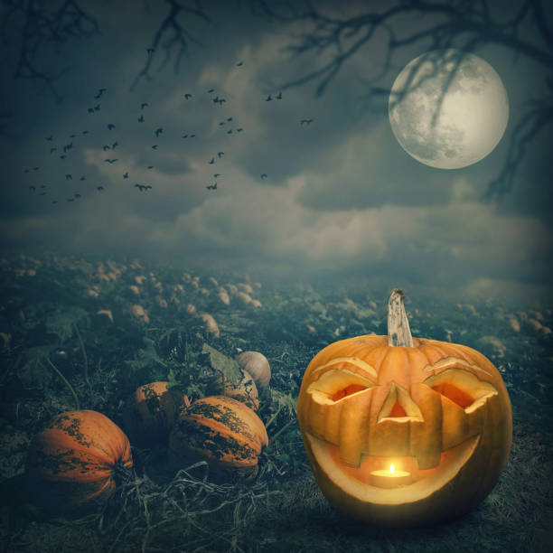 istock Pumpkin with smile and candle 843214006
