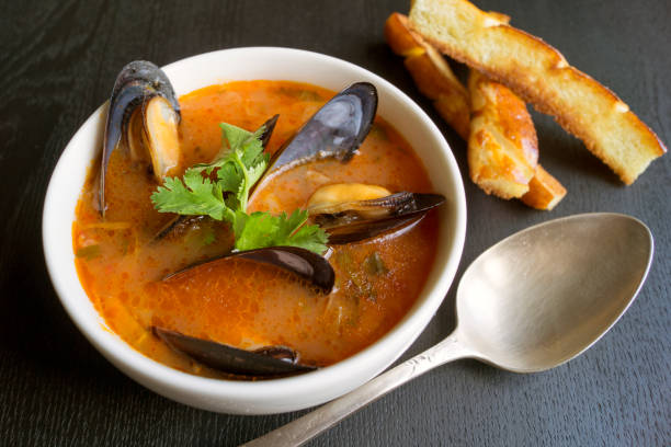 istock Tomato soup with mussels. 843214756