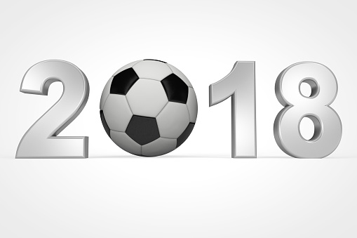 2018 text and soccer ball on white background