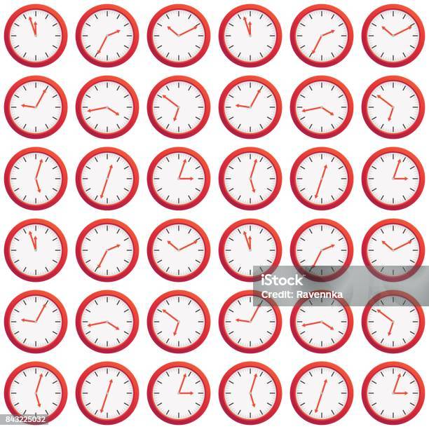 Clock Random Tim Seamless Pattern Made Of Red Clock Showing Random Time Stock ...