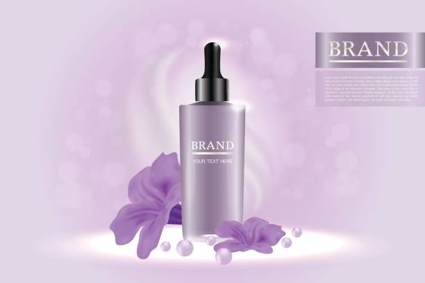 istock Cosmetic container with advertising background ready to use, purple flower skin care ad. 843229552