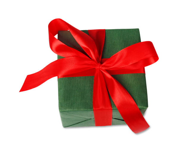 istock Christmas holiday gift box in green paper isolated on white 843230954