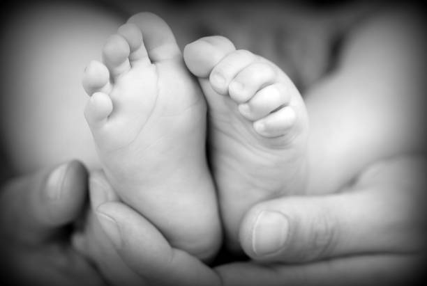 istock Baby feet in hands 843233404