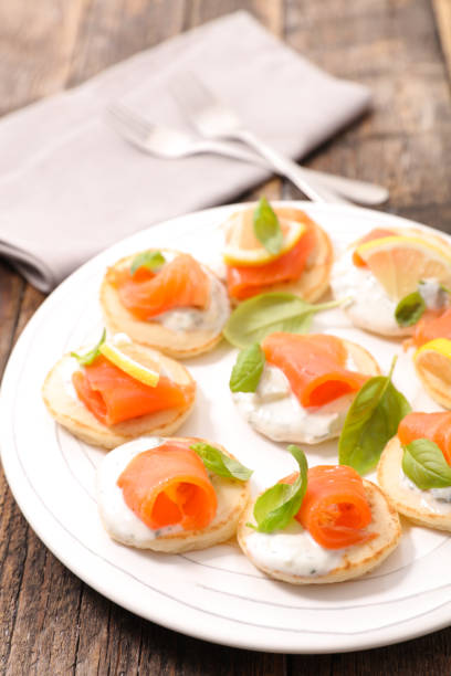 istock toast with cream and salmon, buffet food 843233858