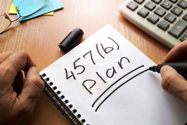 457(b) plan concept. retirement savings account. - retirement investment capital letter text imagens e fotografias de stock