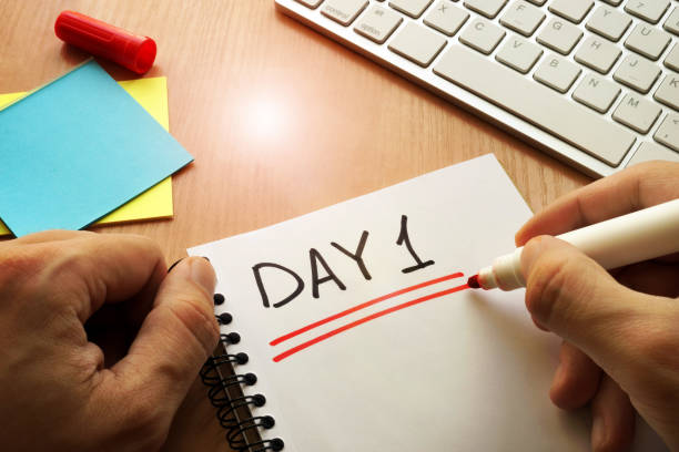 Day 1 written in a reminder on table. Day 1 written in a reminder on table. day 1 stock pictures, royalty-free photos & images