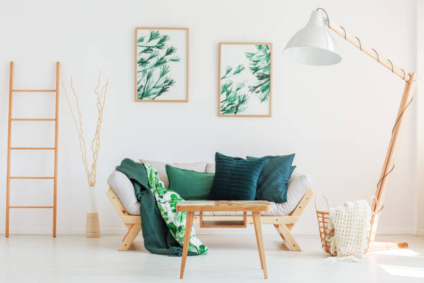 istock Sofa with green floral blanket 843242382