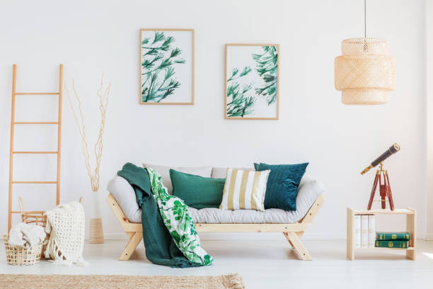 Room with dark green accents