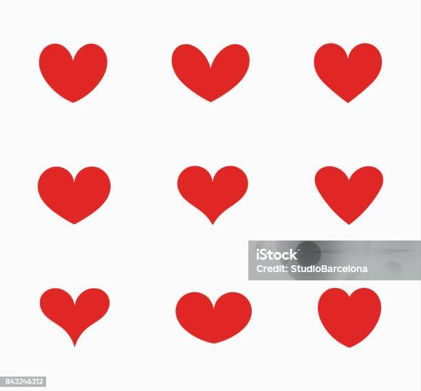 Set Of Red Hearts Icons Stock Illustration - Download Image Now - Abstract, Allegory Painting, Art