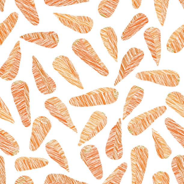 pomarańczowa marchewka dla niemowląt. porysowany bezszwowy wzór. - carrot baby carrot food backgrounds stock illustrations
