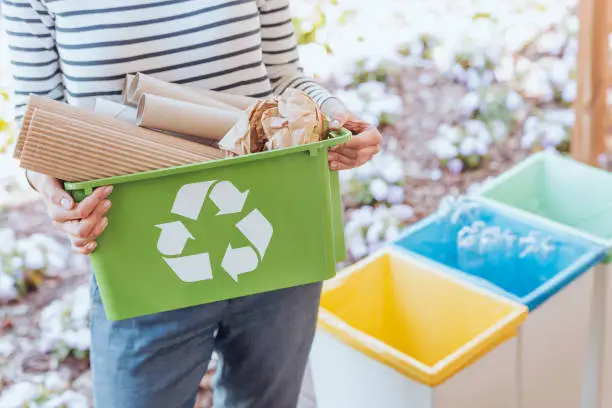 Photo of Activist sorting paper waste