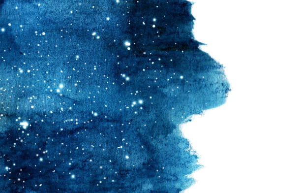 illustrazioni stock, clip art, cartoni animati e icone di tendenza di sfondo cielo notturno acquerello con stelle. layout cosmico con spazio per il testo. - wallpaper brush illustrations