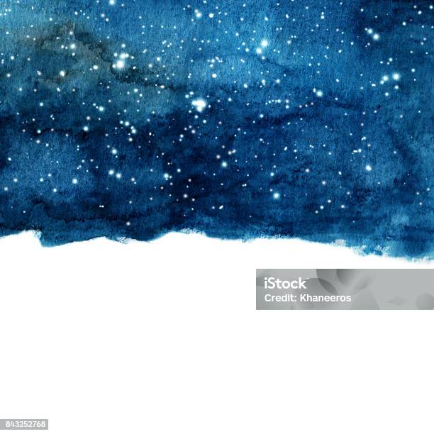 Watercolor Night Sky Background With Stars Cosmic Layout With Space For Text Stock Illustration - Download Image Now