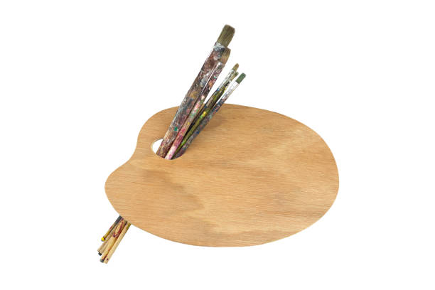istock Paint brushes and artist palette 843256734