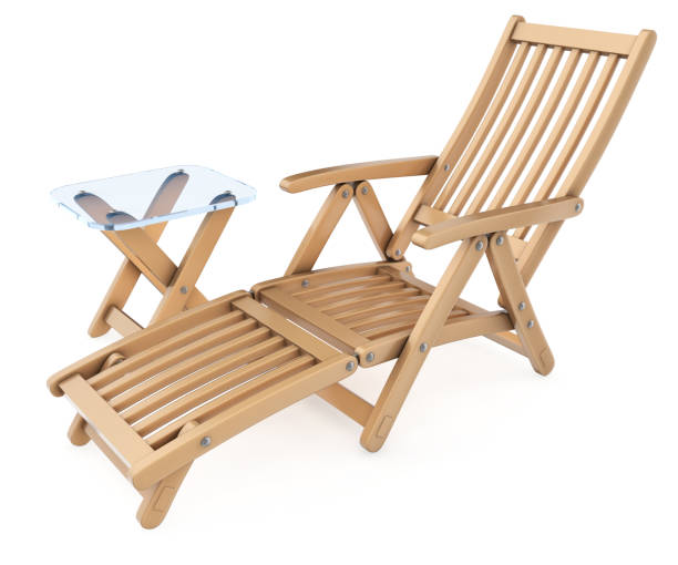 istock Wooden chaise longue and glass table. 843257386