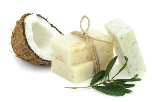 istock Natural herbal soaps with olive and coconut oil 843260362