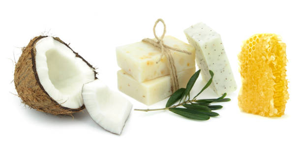 istock Natural herbal soaps with coconut, olive and honey 843260368