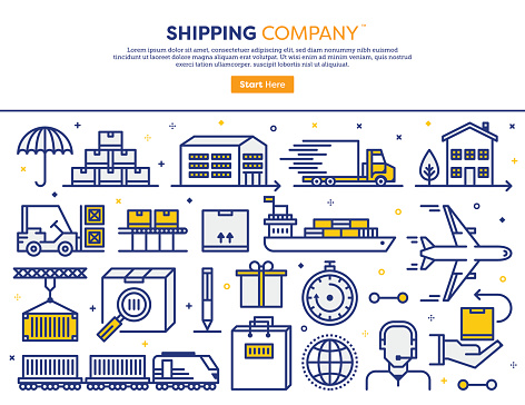 Line vector illustration of shipping services. Banner/Header Icons.