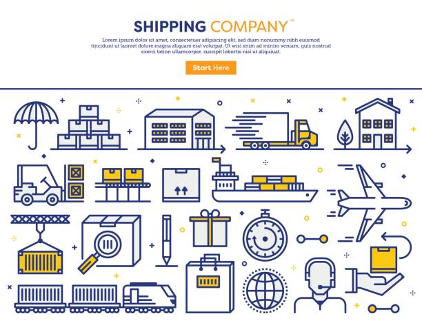 Shipping Services Concept Line vector illustration of shipping services. Banner/Header Icons. global logistics infographic stock illustrations