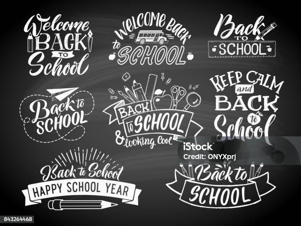 Set Of Monochrome School Labels Vector Emblem Design For Education Center Or University Stock Illustration - Download Image Now