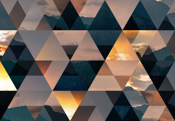 三角形のモザイクの背景を抽象化: 夕暮れ時にイタリア アルプス - tranquil scene tree sunset snow ストックフォトと画像