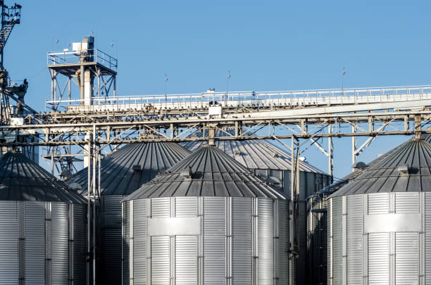 istock The complex silo installations for the storage of grain standing in the plowed 843268706