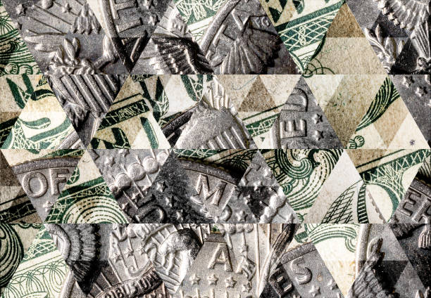 Abstract triangle mosaic background: Dollar coin on dollar note