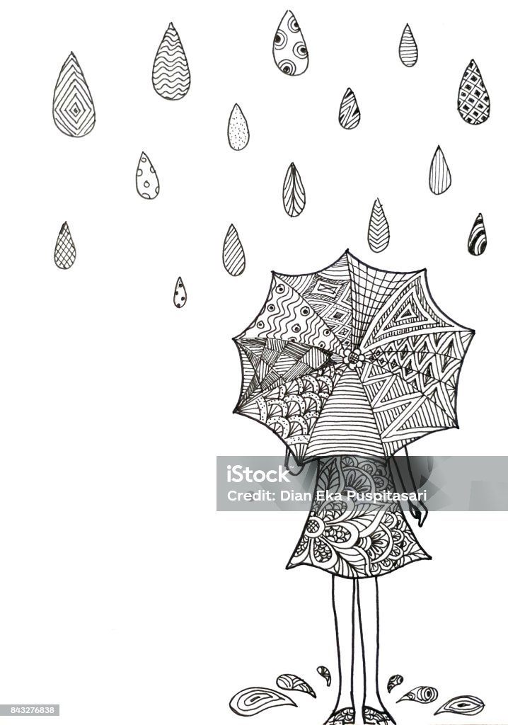 Girl in the rain Illustration, art, sketch Girls stock illustration