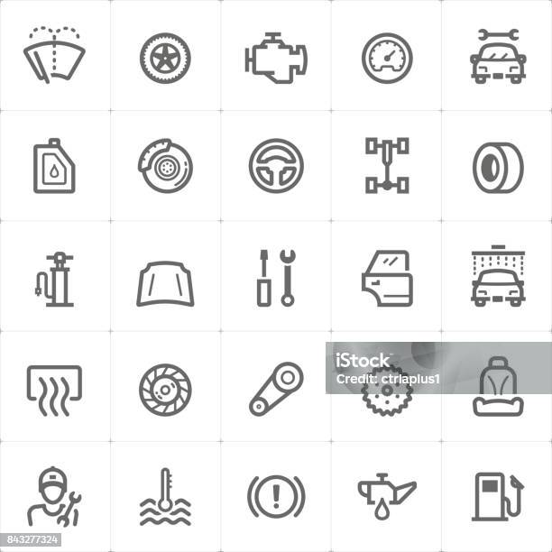 Mini Icon Set Garage And Auto Part Icon Vector Illustration Stock Illustration - Download Image Now