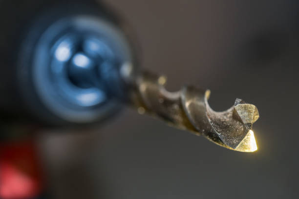 istock Steel drill HSS (High Speed Steel) in chuck of hand drill 843277920