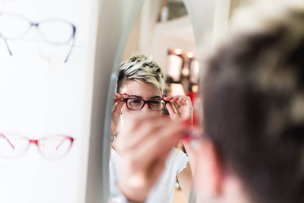istock Woman in optical optical store 843280322
