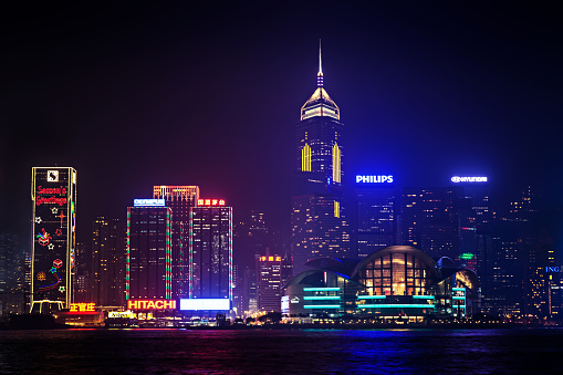 HONG KONG - FEBRUARY 21: Victoria Harbor in Hong Kong on February, 21, 2013. The Victoria Harbour is world-famous for its stunning panoramic night view and skyline.