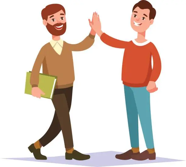 Vector illustration of Meeting two businessmen and business handshake