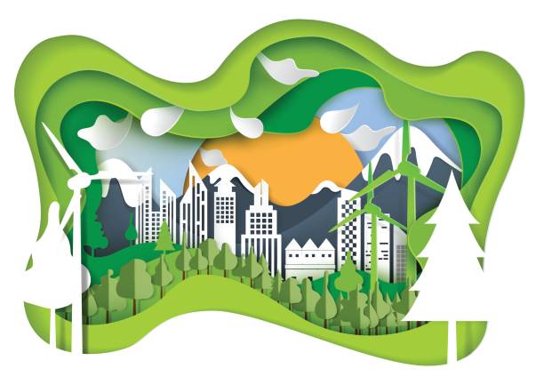 istock Nature landscape and eco city paper carve concept 843297404