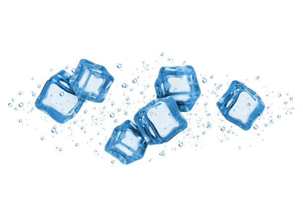 istock Ice cubes in water isolated on white background 843297886