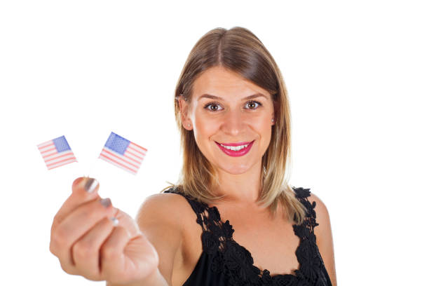 istock Woman holding USA flag 843297964