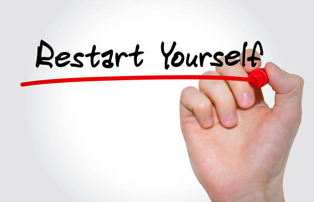 istock Hand writing inscription Restart Yourself with marker, concept 843300702