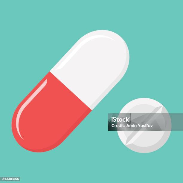 Pills Flat Icon Medicine And Healthcare Drug Sign Vector Graphics A Colorful Solid Pattern On A Cyan Background Eps 10 Stock Illustration - Download Image Now