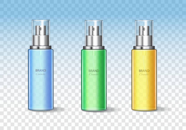 ilustrações de stock, clip art, desenhos animados e ícones de cosmetic bottle can sprayer container set. realistic dispenser vector template - shampoo merchandise packaging razor