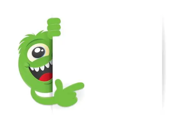 Vector illustration of Banner one-eyed green monster creature