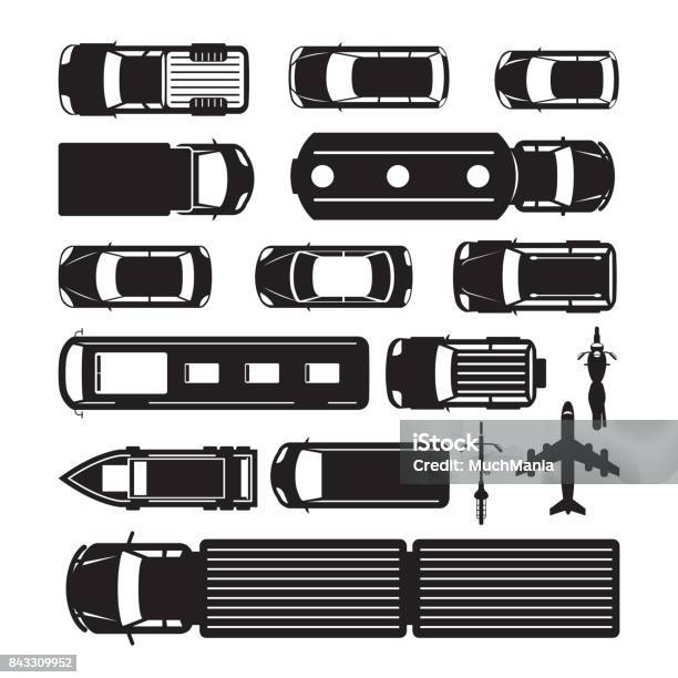 Vehicles Cars And Transportation In Top Or Above View Stock Illustration - Download Image Now