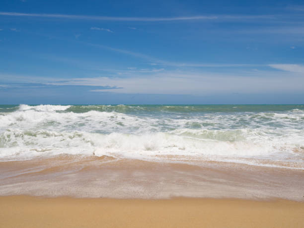 istock Beach with blue sea and white cloud in sand beach in summer. 843310350